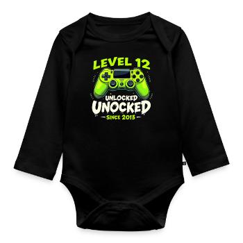 12th Birthday - Game-Freif - Organic Longsleeve Baby Bodysuit - black - Front
