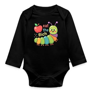 Eat The Rich Hungry Cute Caterpillar Worm - Organic Longsleeve Baby Bodysuit - black - Front
