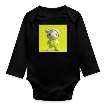 Personnage 3d Vache mignonne - Body Bébé bio manches longues - noir - Devant