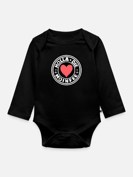 MoinFee mit Holla | deutsche Begrüßung im Norden - Baby Bio-Langarm-Body - Schwarz