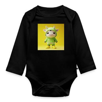 3d Character – Cute Cow - Organic Longsleeve Baby Bodysuit - black - Front