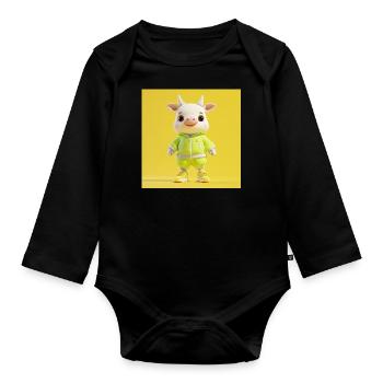 3d Character – Cute Goat - Organic Longsleeve Baby Bodysuit - black - Front