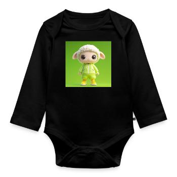 3d Character - Cute Sheep - Organic Longsleeve Baby Bodysuit - black - Front