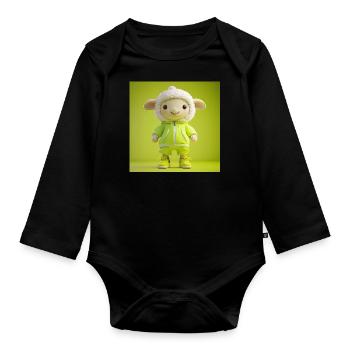 3d Character - Funny Sheep - Organic Longsleeve Baby Bodysuit - black - Front