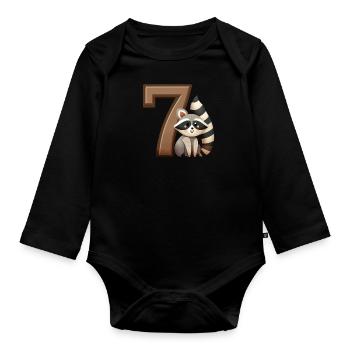 Children's design – raccoon and numbers fun - Organic Longsleeve Baby Bodysuit - black - Front