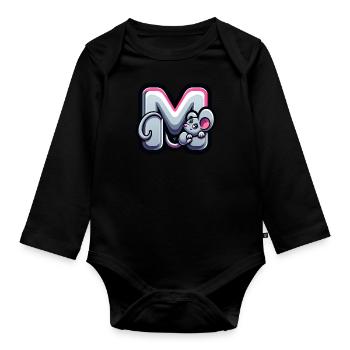 Niedliche Maus auf dem Buchstaben M - Baby Bio-Langarm-Body - Schwarz - Vorne
