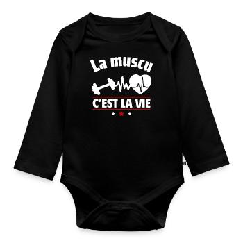la muscu c est la vie,musculation,musclé - Body Bébé bio manches longues - noir - Devant