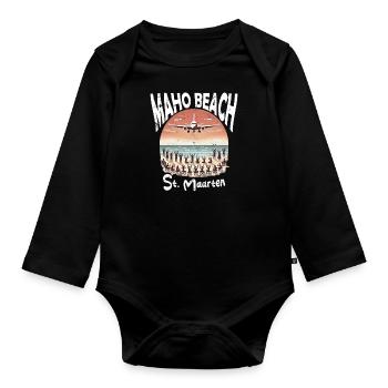 Maho Beach St. Maarten - Baby Bio-Langarm-Body - Schwarz - Vorne