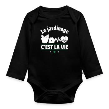 le jardinage c est la vie,jardinier,jardinière - Body Bébé bio manches longues - noir - Devant