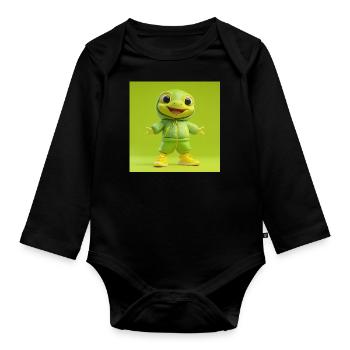 Happy Turtle Hoodie – 3d Charakter - Baby Bio-Langarm-Body - Schwarz - Vorne