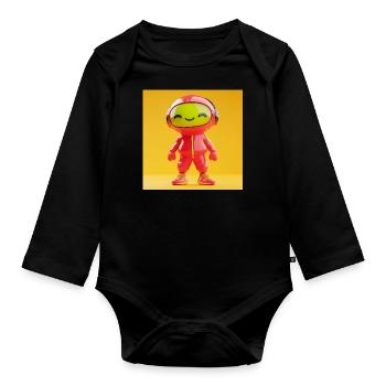 3d Character - Cute Robot - Organic Longsleeve Baby Bodysuit - black - Front