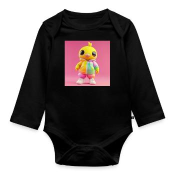 3d Character - Cute Rainbow Bird - Organic Longsleeve Baby Bodysuit - black - Front
