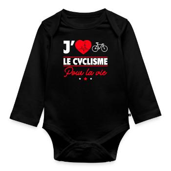 J'aime le cyclisme pour la vie,cycliste,vélo - Body Bébé bio manches longues - noir - Devant