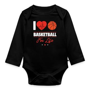 Ich liebe Basketball fürs Leben - Baby Bio-Langarm-Body - Schwarz - Vorne
