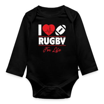 Rugby ist mein Leben, Geschenkidee - Baby Bio-Langarm-Body - Schwarz - Vorne