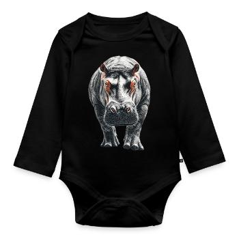 Nilpferd - Baby Bio-Langarm-Body - Schwarz - Vorne