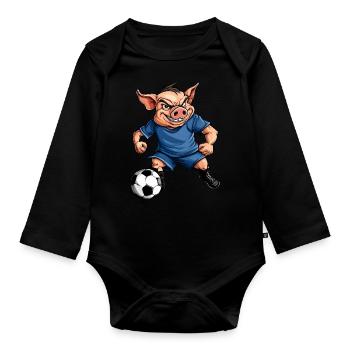 Football Piggy - Organic Longsleeve Baby Bodysuit - black - Front