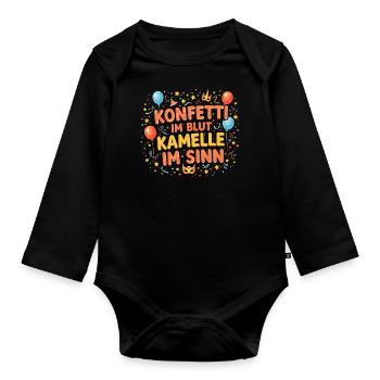 Konfetti im Blut Kamelle im Sinn Kostüm Karneval - Baby Bio-Langarm-Body - Schwarz - Vorne