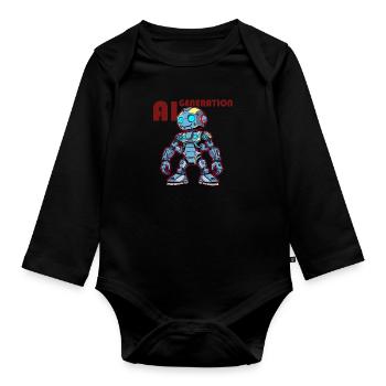 AI-GENERATION – Futuristic Robot Comic Style - Baby Bio-Langarm-Body - Schwarz - Vorne