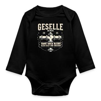 Azubi Erfolg - Geselle 2025 Design - Baby Bio-Langarm-Body - Schwarz - Vorne