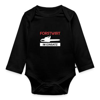 Forstwirt im Einsatz Waldarbeiter Forstarbeiter - Baby Bio-Langarm-Body - Schwarz - Vorne