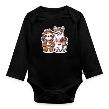 Einhorn und Lama gehen wandern - Baby Bio-Langarm-Body - Schwarz - Vorne