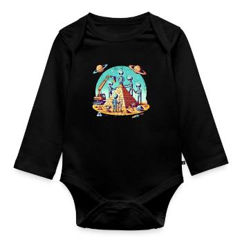 Aliens build pyramid - Organic Longsleeve Baby Bodysuit - black - Front