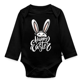 Happy Easter - Osterhase - Osterei - Geschenk - Baby Bio-Langarm-Body - Schwarz - Vorne
