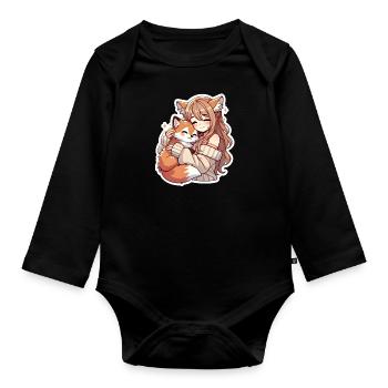 Mädchen mit Fuchs - Baby Bio-Langarm-Body - Schwarz - Vorne