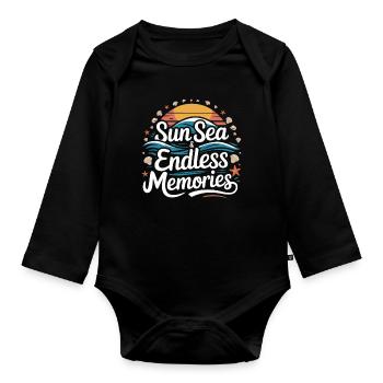 Beach Holidays | Sun Sea & Endless Memories - Organic Longsleeve Baby Bodysuit - black - Front