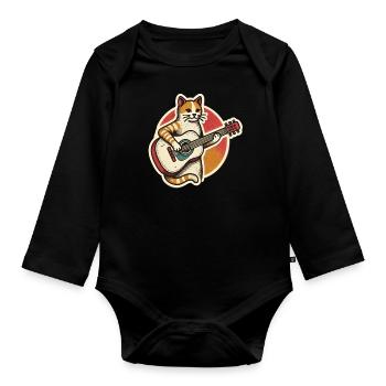 Chat avec guitare / Guitare - Body Bébé bio manches longues - noir - Devant