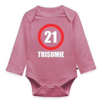 Down syndrome - Organic Longsleeve Baby Bodysuit - mauve - Front