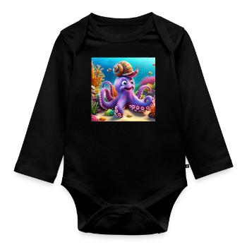 Squid with a funny snail in the reef - Organic Longsleeve Baby Bodysuit - black - Front