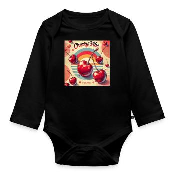 Sweet cherry vibes – nostalgic & playful - Organic Longsleeve Baby Bodysuit - black - Front