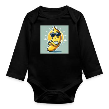 Banana Style: Sunny & Smooth - Organic Longsleeve Baby Bodysuit - black - Front