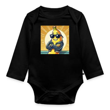 Coole Banane mit Lederjacke und Sonnenbrille - Baby Bio-Langarm-Body - Schwarz - Vorne