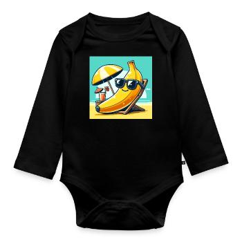 Relaxed like a banana on the beach! Relax - Organic Longsleeve Baby Bodysuit - black - Front
