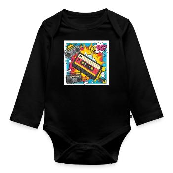 90s vibes: comic cassette in retro look - Organic Longsleeve Baby Bodysuit - black - Front