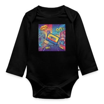90s vibes: comic cassette in retro look - Organic Longsleeve Baby Bodysuit - black - Front