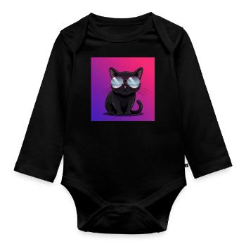 Coole Katze mit Sonnenbrille - Baby Bio-Langarm-Body - Schwarz - Vorne