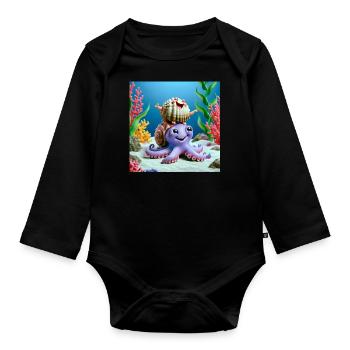 Calmar avec une palourde sur la tête - Body Bébé bio manches longues - noir - Devant