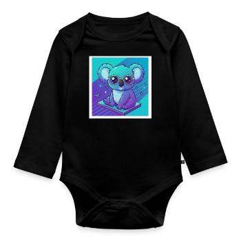 funny koala with glasses - 90s vibes - Organic Longsleeve Baby Bodysuit - black - Front