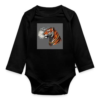 Smoking Tiger with Gold Chain - Comic Vibes - Organic Longsleeve Baby Bodysuit - black - Front