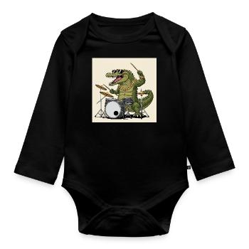 Cool crocodile with drums - Organic Longsleeve Baby Bodysuit - black - Front