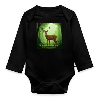 Hirsch - Naturschutz - Wald - Baby Bio-Langarm-Body - Schwarz - Vorne