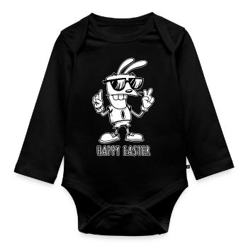 Joyeuses Pâques - Lapin de Pâques - Oeuf de Pâques - Cadeau - Body Bébé bio manches longues - noir - Devant