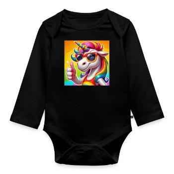 Licorne drôle avec des lunettes de soleil - glitter fun - Body Bébé bio manches longues - noir - Devant