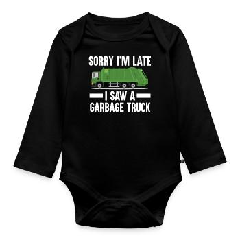 Garbage Truck Refuse Collector - Organic Longsleeve Baby Bodysuit - black - Front