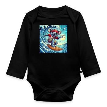 Surfen wie ein Koala: Wellen, Sonne und Spaß! - Baby Bio-Langarm-Body - Schwarz - Vorne