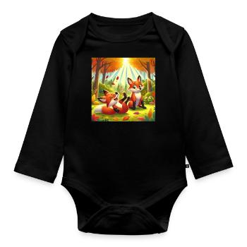 Mignons et joyeux petits renards dans la forêt - Body Bébé bio manches longues - noir - Devant